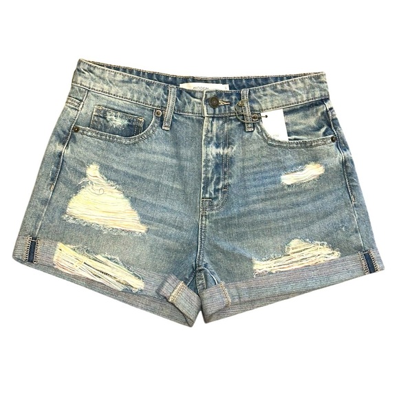 Hidden High-Rise Riley Distressed Boyfriend Denim Shorts Blue Size Small - Picture 1 of 7